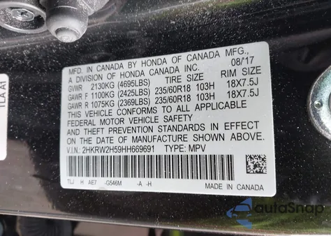 2017 Honda Cr-V Ex from USA, damaged, VIN 2HKRW2H59HH669691
